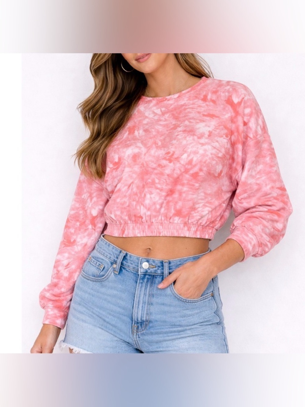 Elodie sweatshirt orange/white tie dyed cropped elastic waist long sleeve SZ M